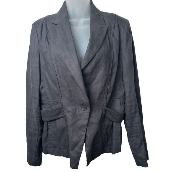 Sao Paulo Womens 8 100% Linen Blazer Jacket Blue Casual Pockets One Button A40 - Picture 1 of 7